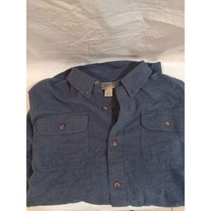 Duluth Trading Co Long Sleeve Flannel Shirt Blue Chambray Button Up Mens XL